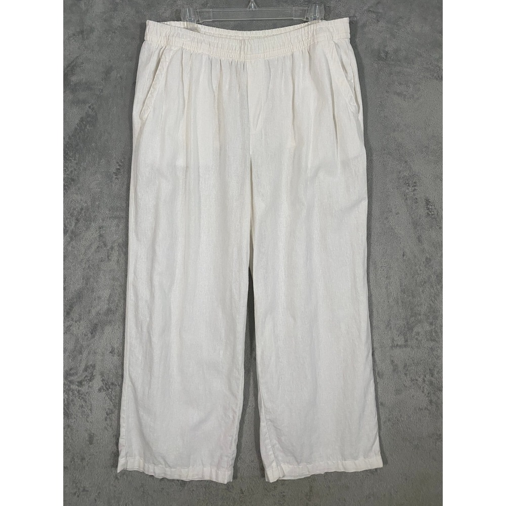 Old Navy Pants Women L White HR Linen Wide Leg Elastic Waist Beach Resort 822800